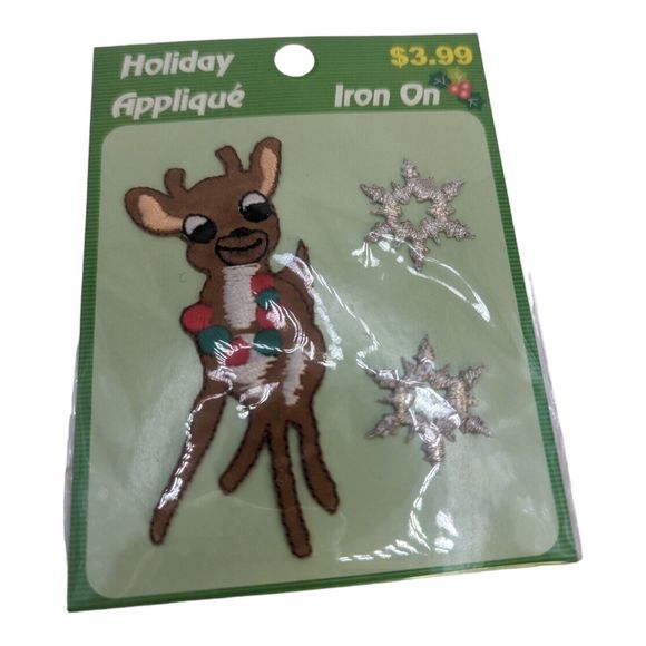 Lot of 3 VTG Iron On Holiday Appliqué Kits Christmas Santa Snowman Reindeer NOS - Picture 3 of 9